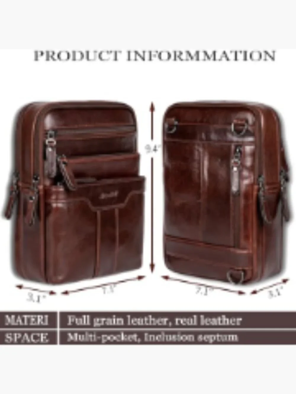 Genuine Leather Messenger Bag for Men, Small Sling Shoulder Crossbody